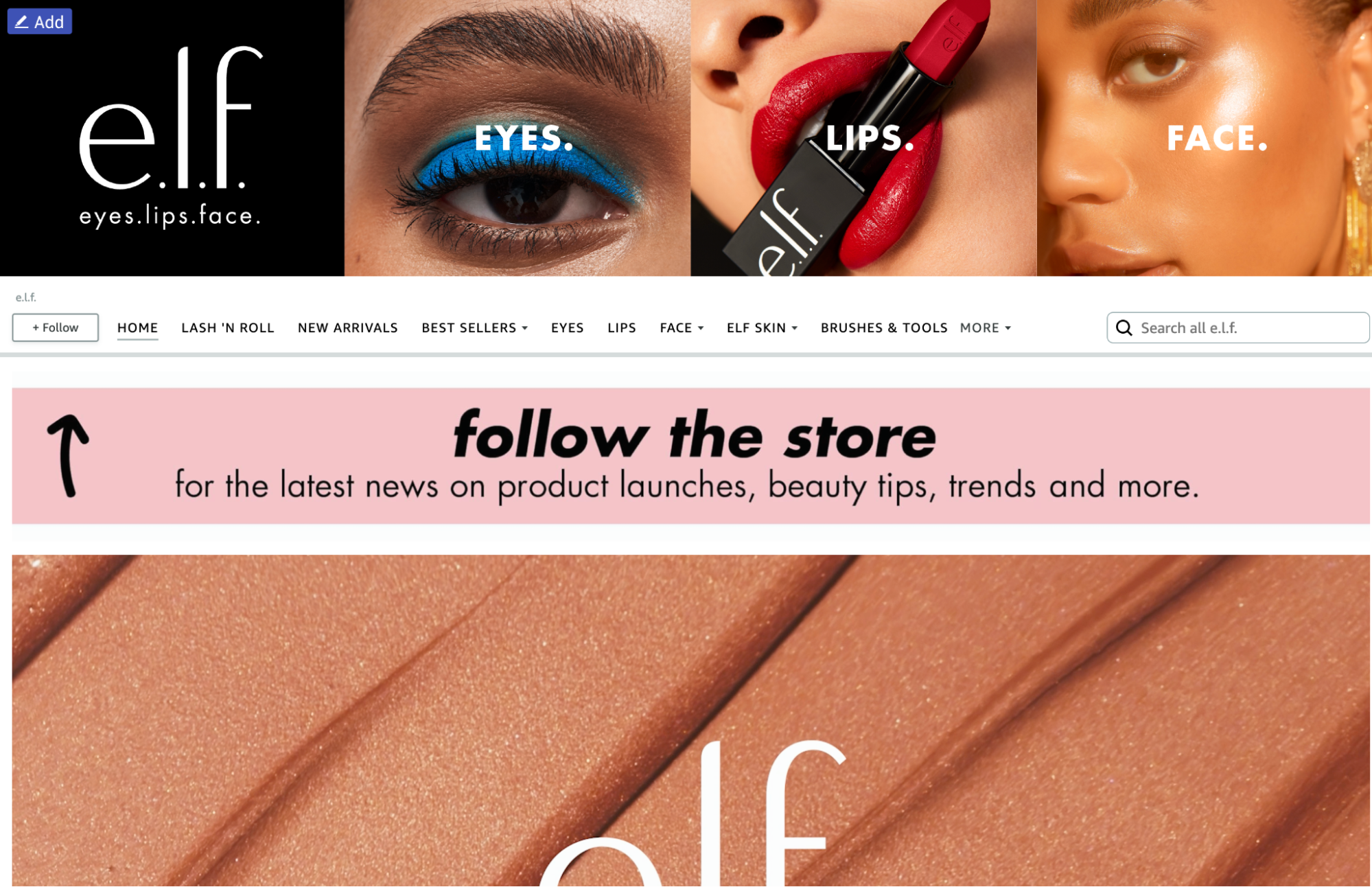Brand e.l.f. cosmetics shop on Amazon.