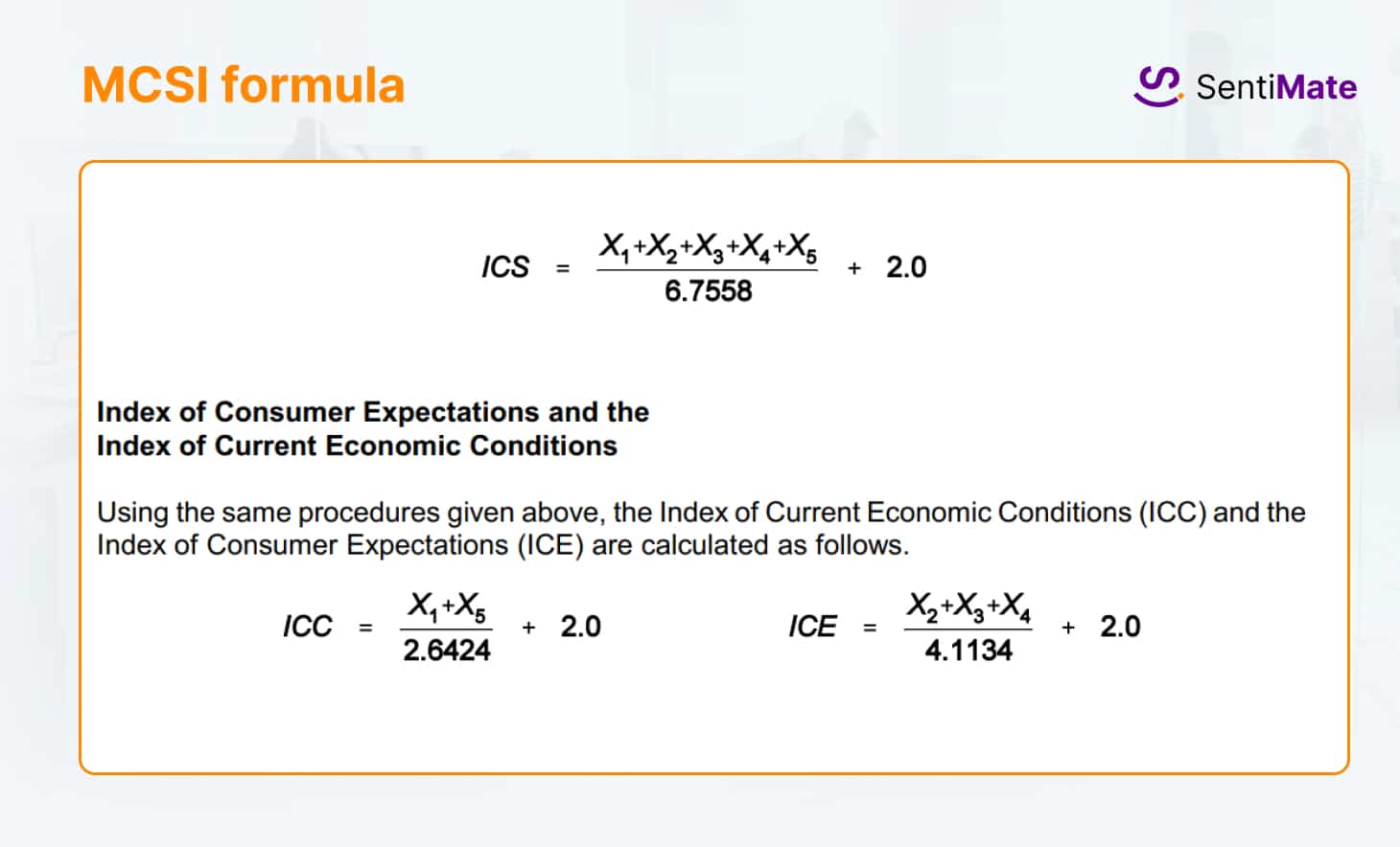MCSI formula plus example calculation